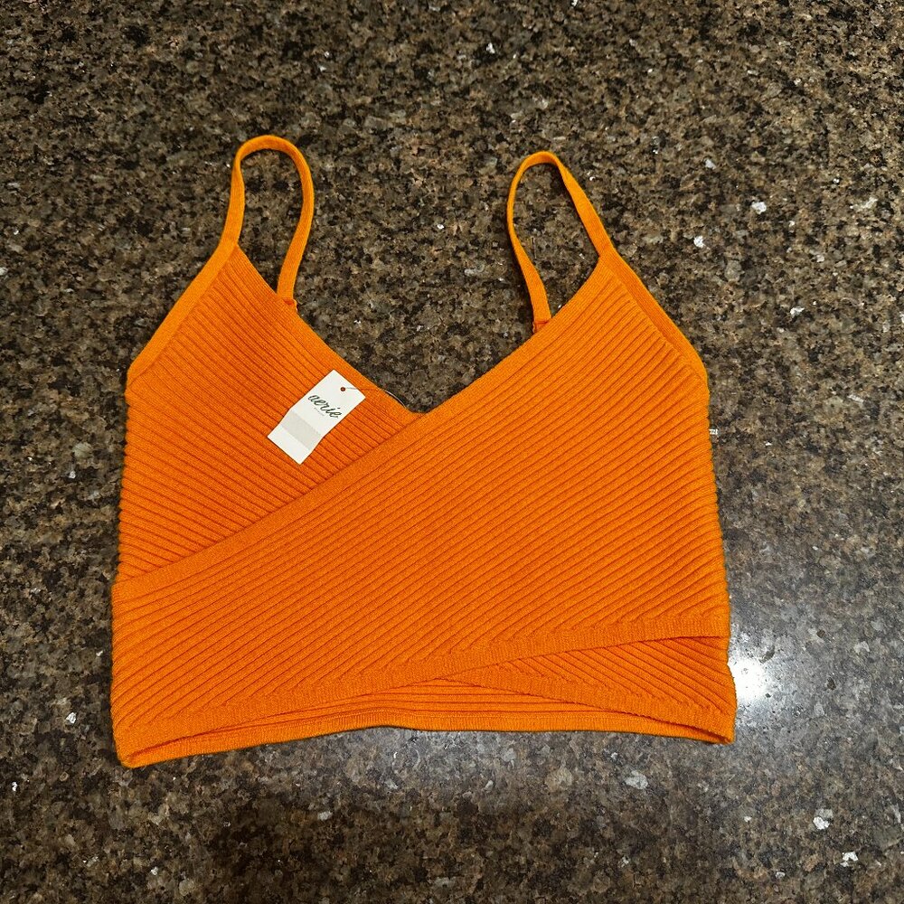 Aerie Orange Knit Ribbed Crop Top Size meduim